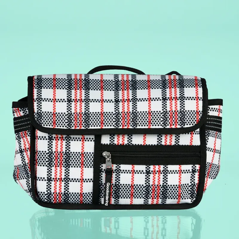 Goodordering Eco Tartan handle bar bag cross body satchel checkered plaid laundry bag