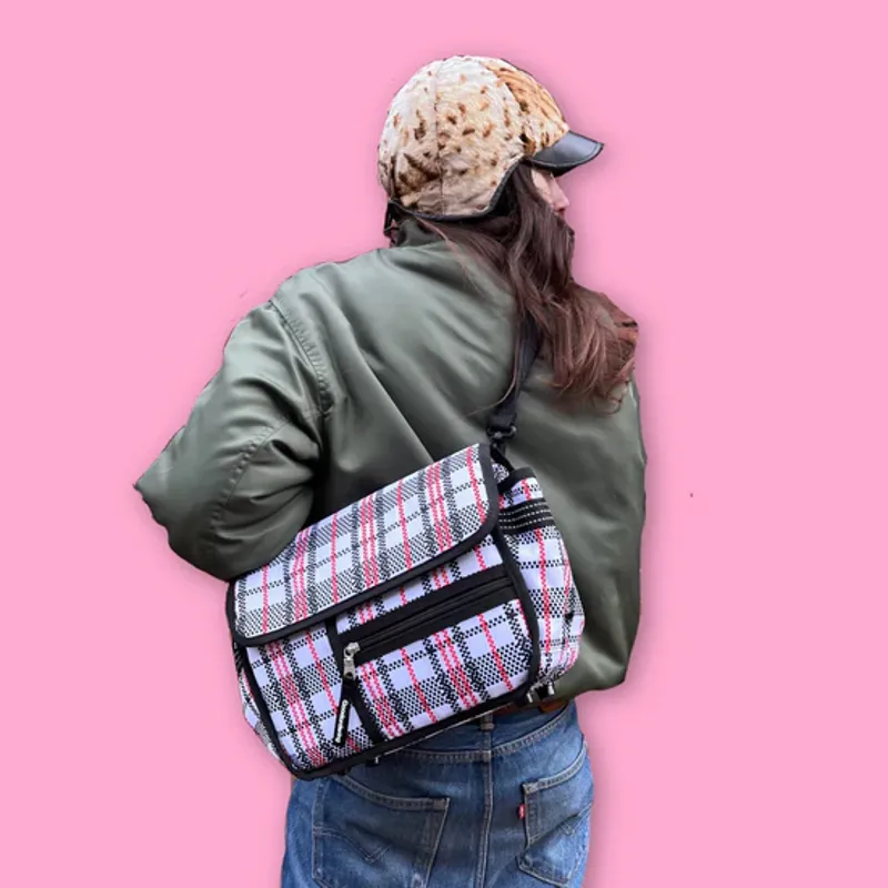 Goodordering Eco Tartan handle bar bag cross body satchel checkered plaid laundry bag-4