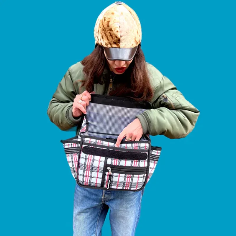 Goodordering Eco Tartan handle bar bag cross body satchel checkered plaid laundry bag-3